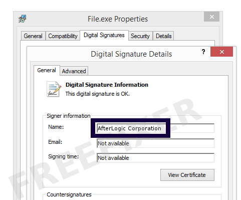 Screenshot of the AfterLogic Corporation certificate